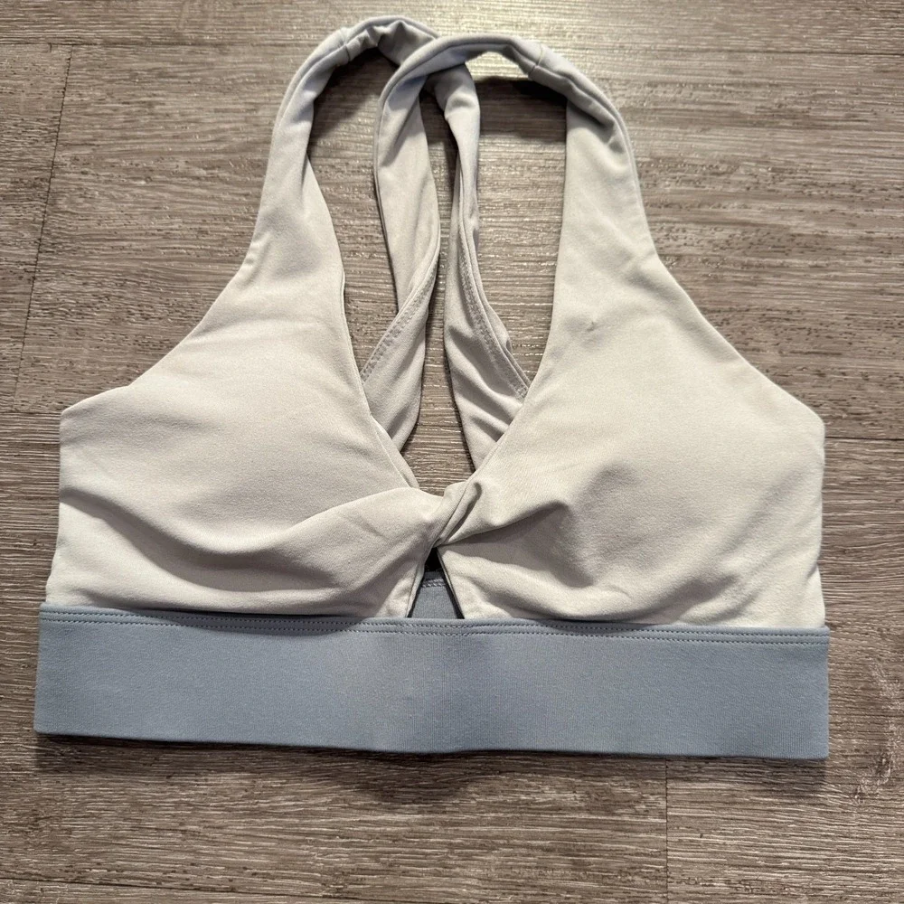 Fabletics Sports Bra Womens Small Gray Front Tye‎ Padded Racerback Athletic
